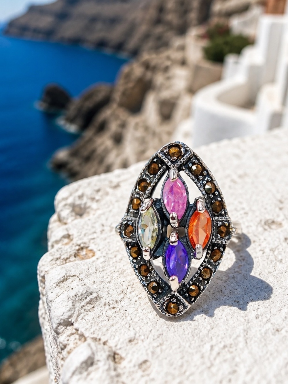 NEW! Multi Gem & Marcasite Ring